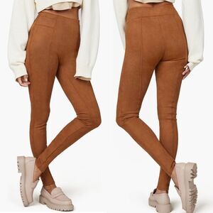 SPANX High Waist Faux Suede Leggings Pants, Brown Rich Carmel, Medium‎ 6/8, NWT